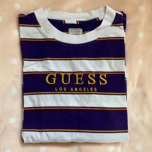 purple yellow striped men’s small guess shirt
